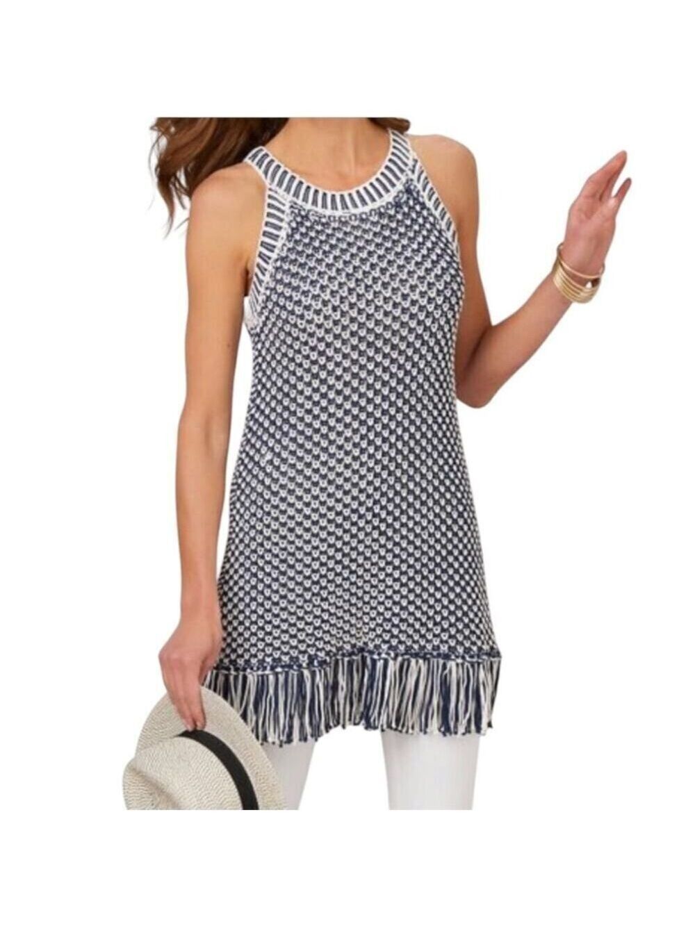 6th & Lane Bambado Fringe Crochet Tunic Sweater Top Blouse Color Blue Size 18/20